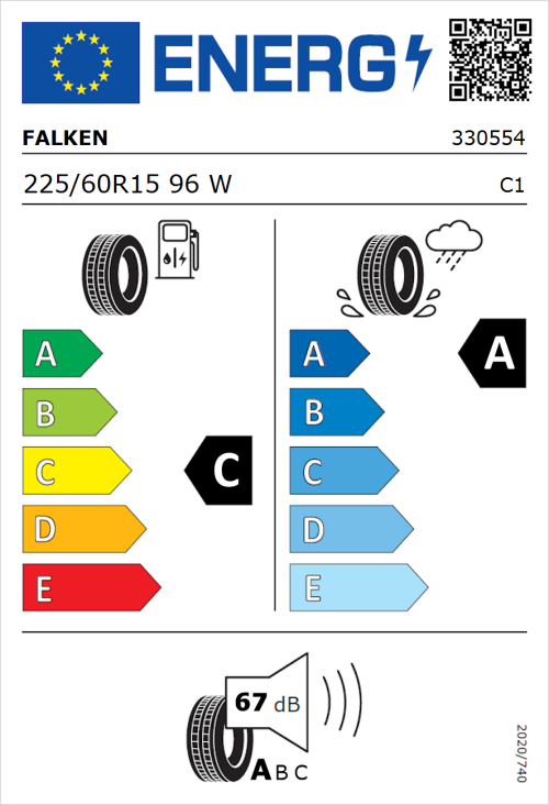 Tyre Label for Falken Ziex  ZE310 Ecorun 225/60R15 96W