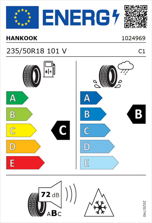 Tyre Label for Hankook Kinergy 4S 2 H750 235/50R18 101V