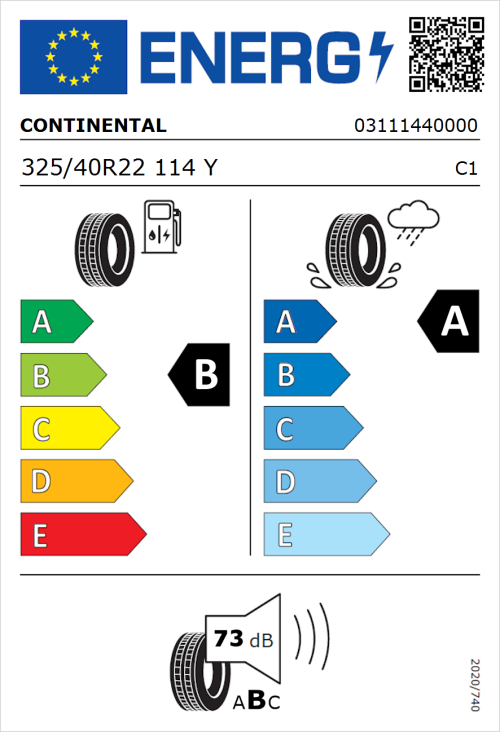 Tyre Label for Continental PremiumContact 6 325/40R22 114Y