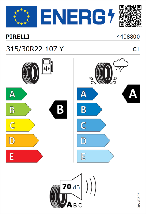 Tyre Label for Pirelli P Zero New (PZ4) (PNCS) 315/30R22 107Y