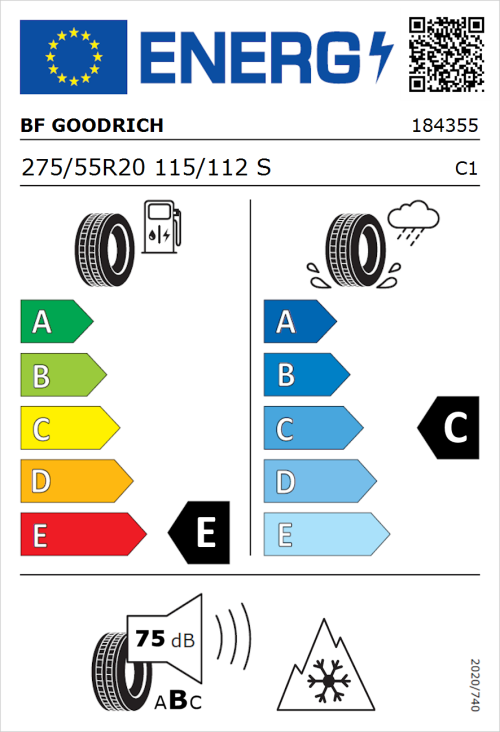 Tyre Label for BF Goodrich All-Terrain T/A KO3 275/55R20 115/112S