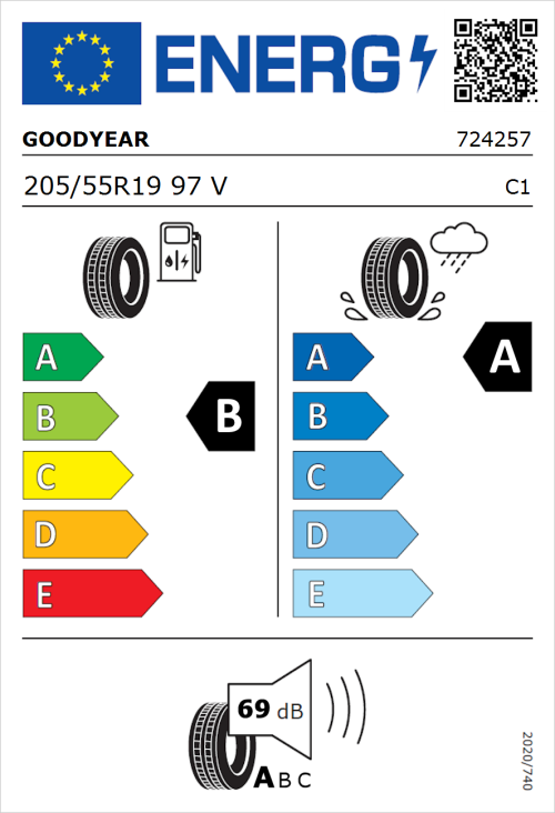 Tyre Label for Goodyear EfficientGrip Performance 2 205/55R19 97V