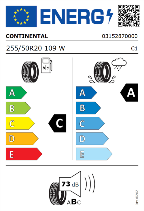 Tyre Label for Continental ContiSportContact 5 255/50R20 109W