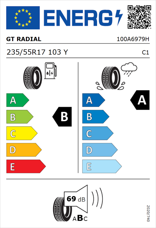 Tyre Label for GT Radial FE2 Evo 235/55R17 103Y