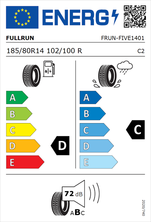 Tyre Label for Fullrun Frun-Five 185/80R14 102/100R